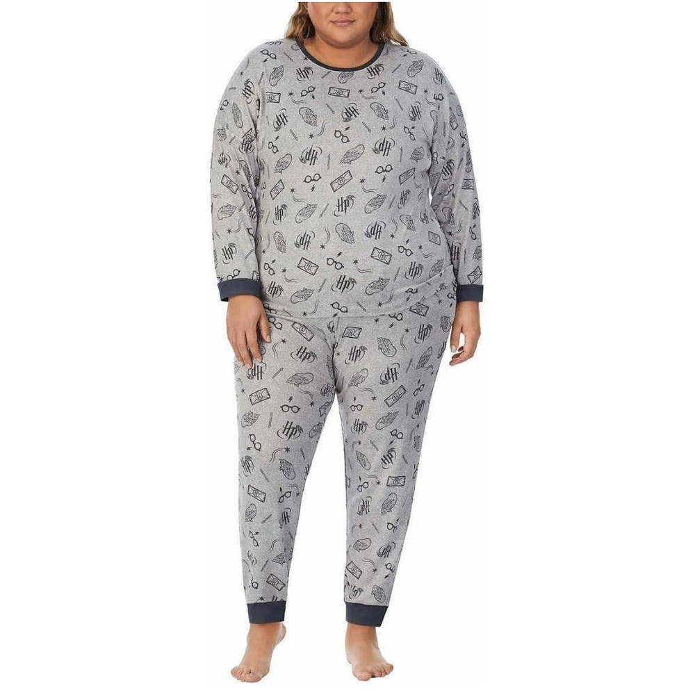 Wizarding World Womens 2-Piece Cozy Pajama Harry Potter in Gray. 3X